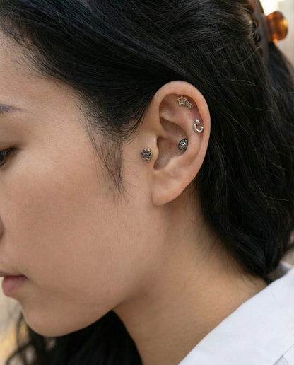 Surgical Steel Antique Piercing - 6 Designs Star Moon Paw Crown | Cartilage Helix Tragus Stud