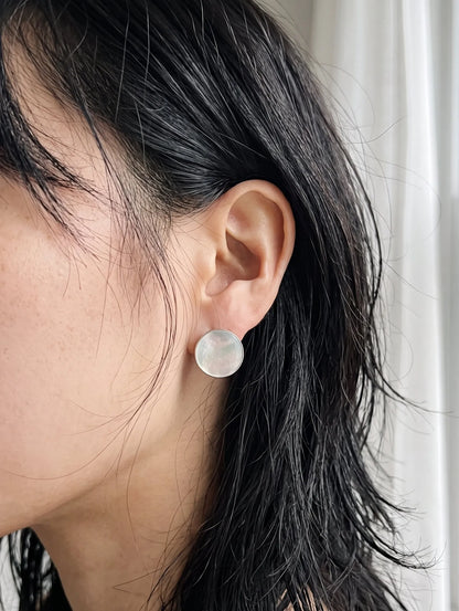 Mother of Pearl Circle Studs — 925 Silver