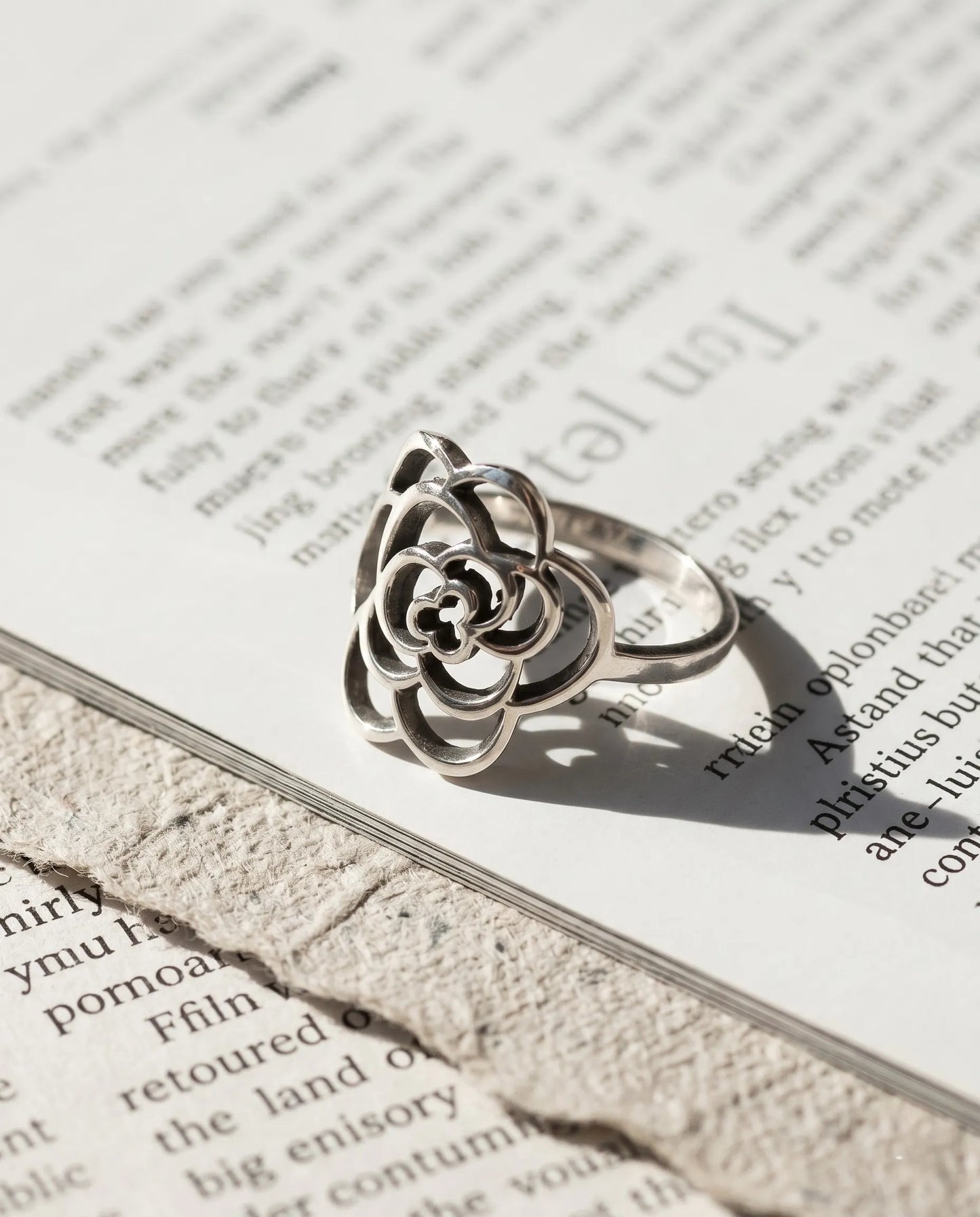 925 Sterling Silver Bold Rose Ring | Handcrafted Chunky Camellia Openwork Band