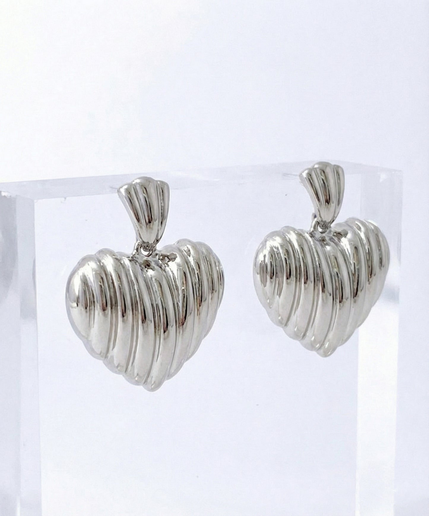 Chunky Ribbed Heart Earrings - Vintage Gold & Silver Statement Studs