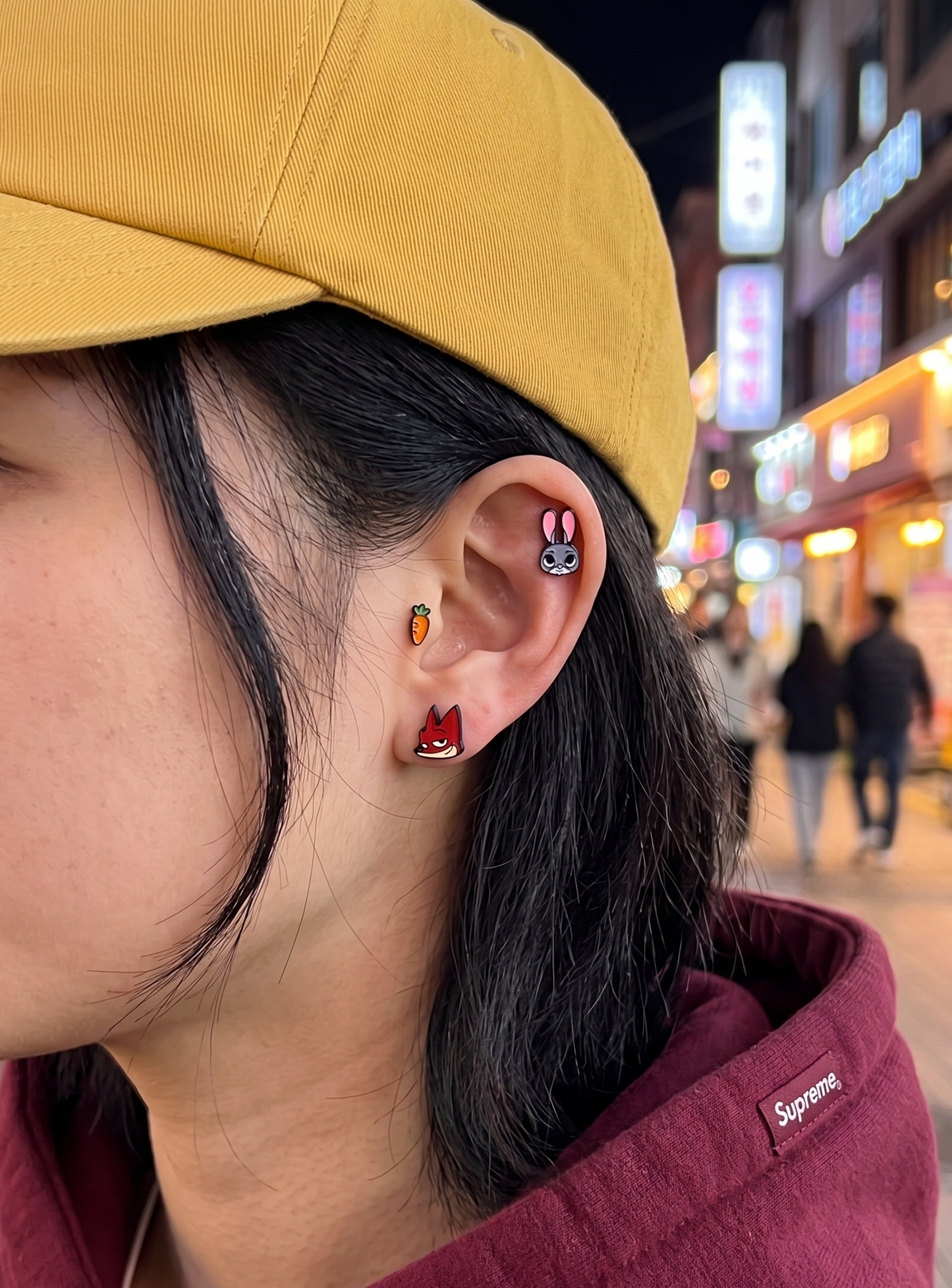 Full earstack inspo: Judy & Nick studs + hoops — Seoul street modern, kidcore grunge layered look