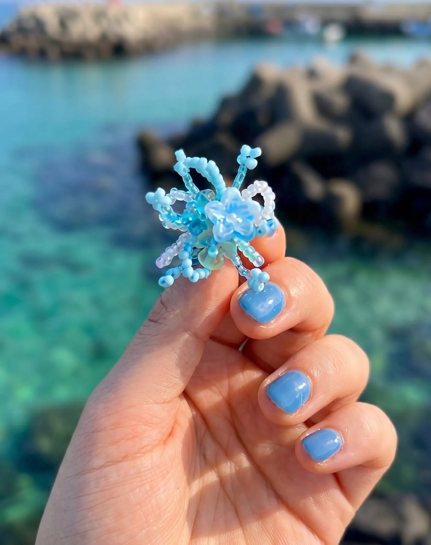 Sky Bloom Crystal Jelly Flower Bead Earrings | K-Style Handmade