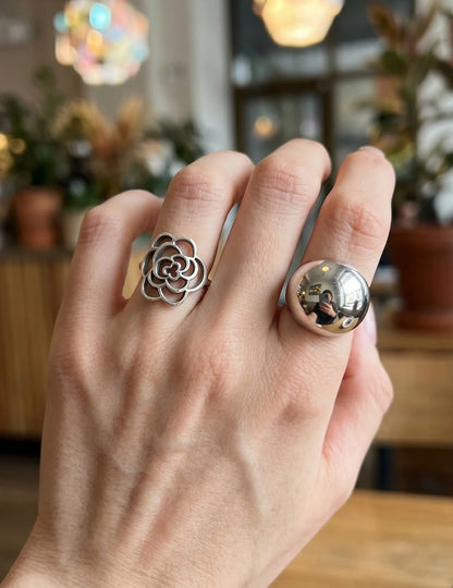 e 925 Sterling Silver Bold Dome Ring — Hollow Chunky Statement Ring, Custom Fit
