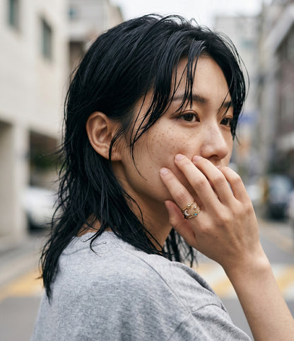 Bold Celestial Evil Eye Sun Moon Star Layered Brass Ring – Made in Korea