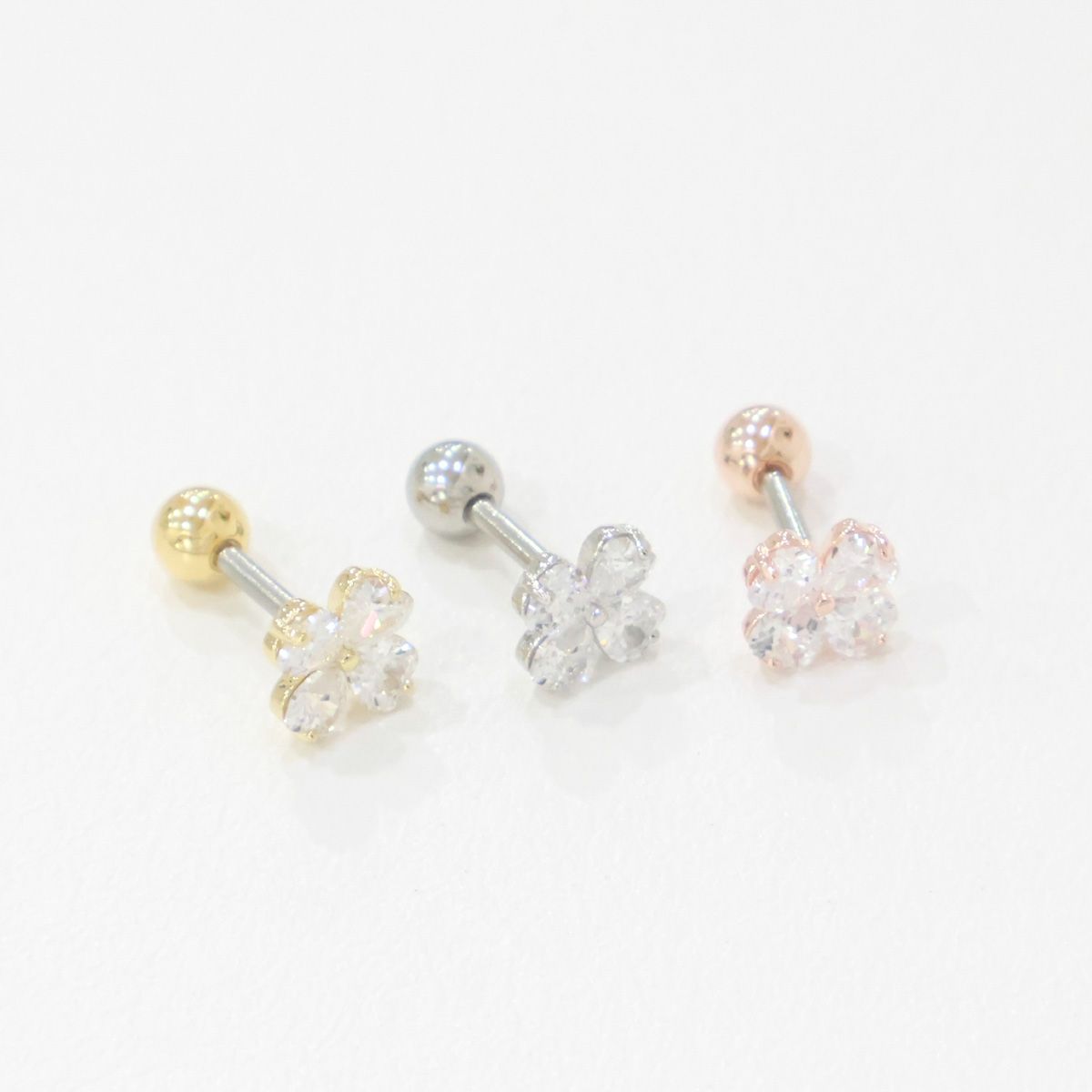 Clover Barbell Stud • Green or Clear CZ • Surgical Steel Piercing