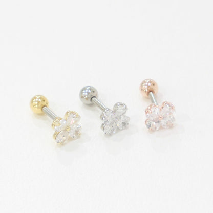 Clover Barbell Stud • Green or Clear CZ • Surgical Steel Piercing