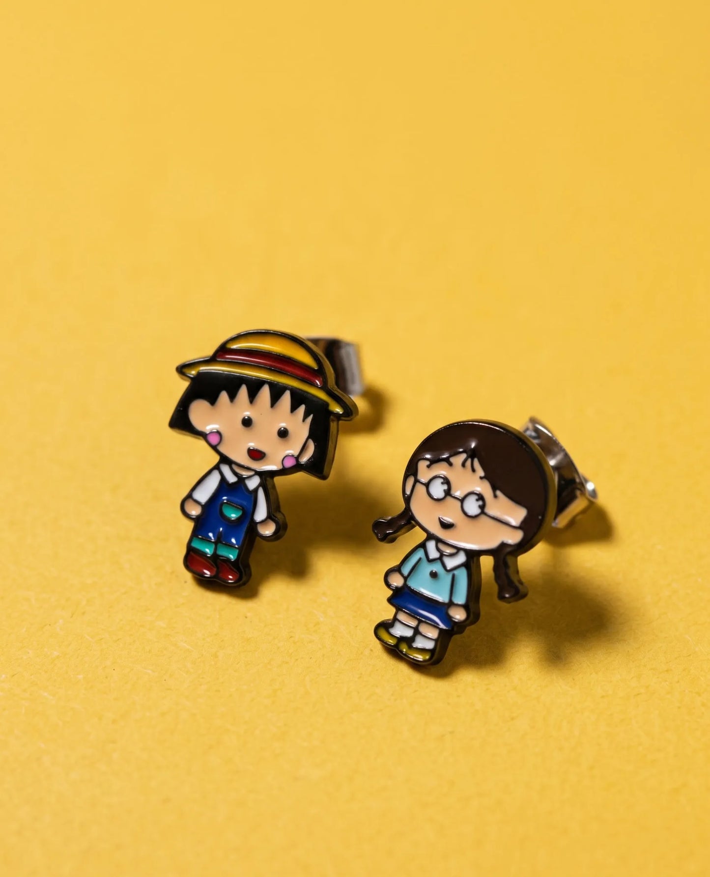 Maruko-chan Mismatch Stud Earrings – Enamel Anime Character