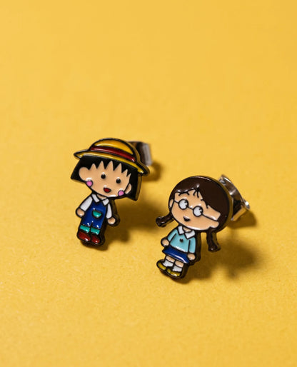 Maruko-chan Mismatch Stud Earrings – Enamel Anime Character