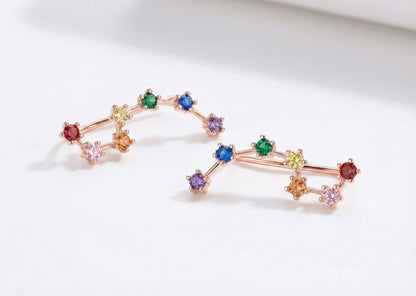 Rainbow Big Dipper Ear Climber - 7 Star Constellation Earrings