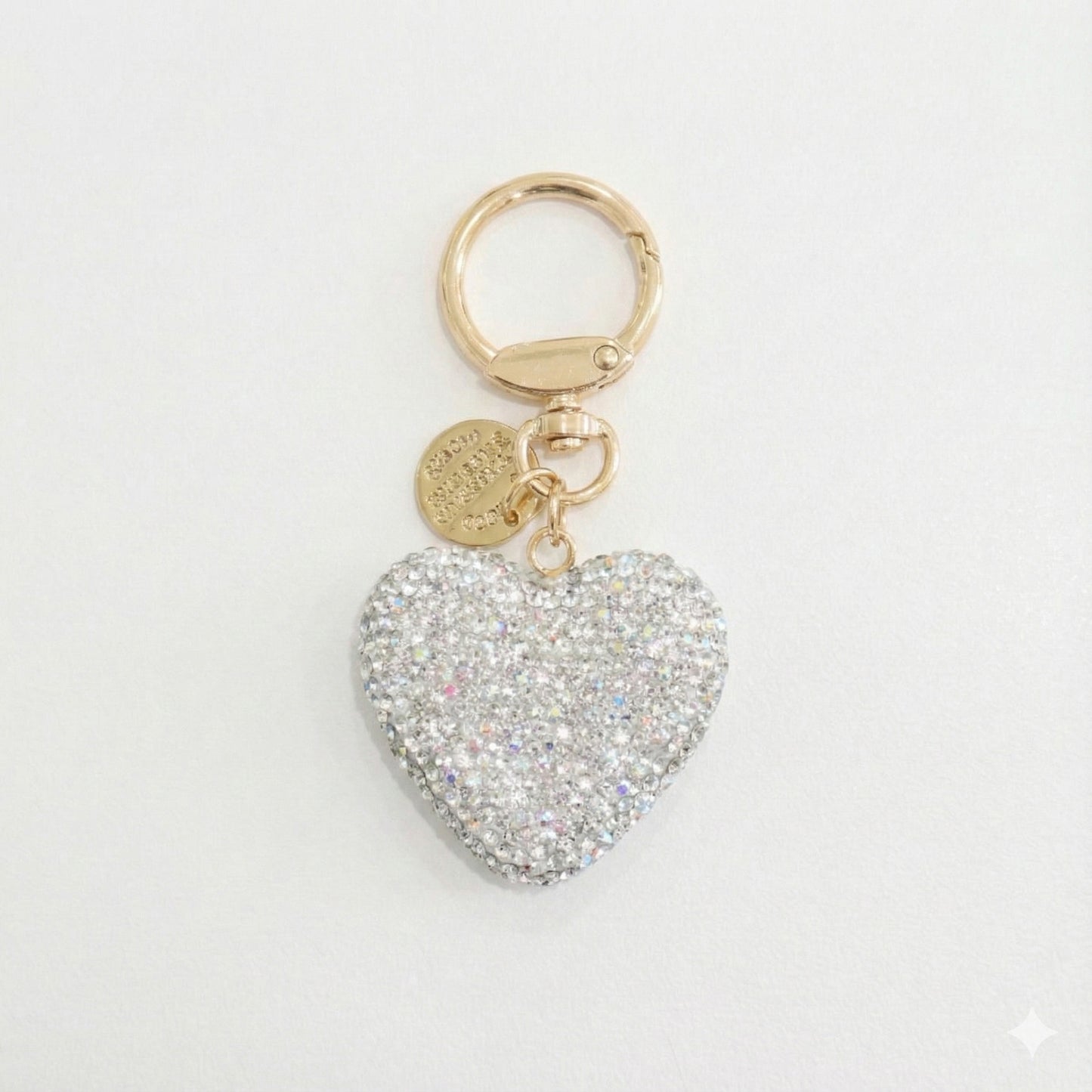 Silver crystal heart keychain gold clasp bag charm gift for her Korean handmade