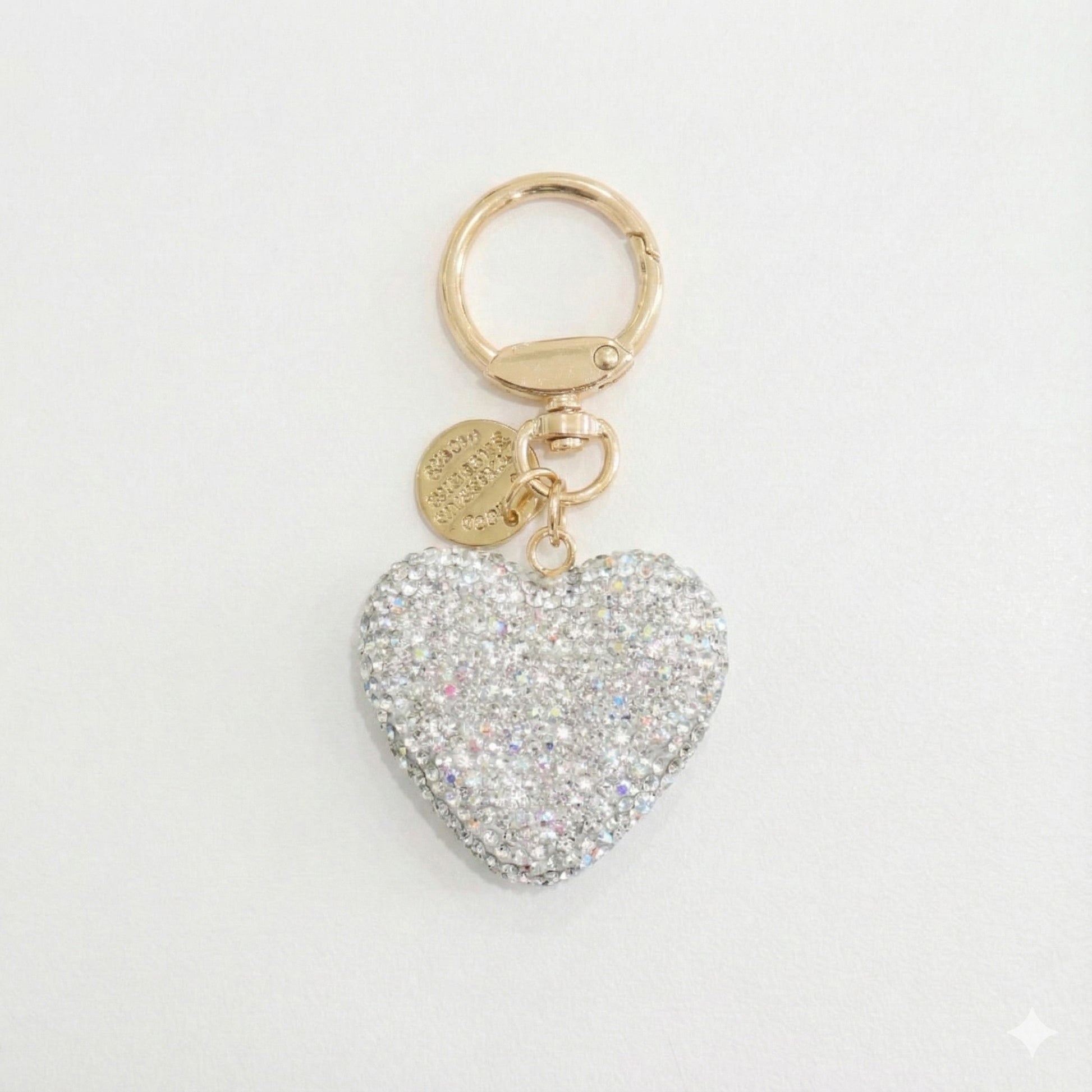 Silver crystal heart keychain gold clasp bag charm gift for her Korean handmade