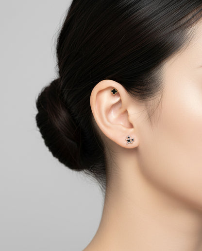 Titanium Post Four Leaf Clover Piercing Earring - Natural Mother of Pearl in White Black Lavender, Luxury Style Lucky Charm Cartilage Helix Conch Jewelry