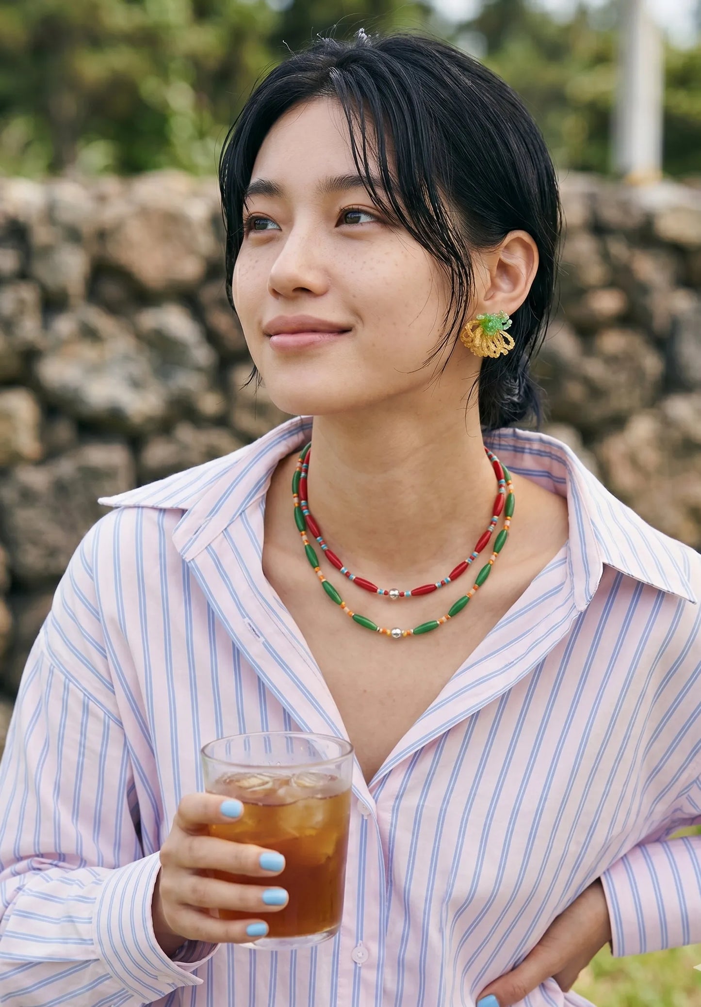Oval Glass Bead Necklace | K-Style Stack · 4 Colors
