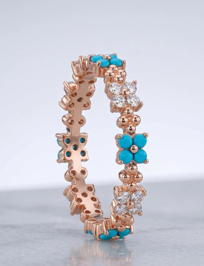Turquoise Floral Eternity Ring | K-Style Stack