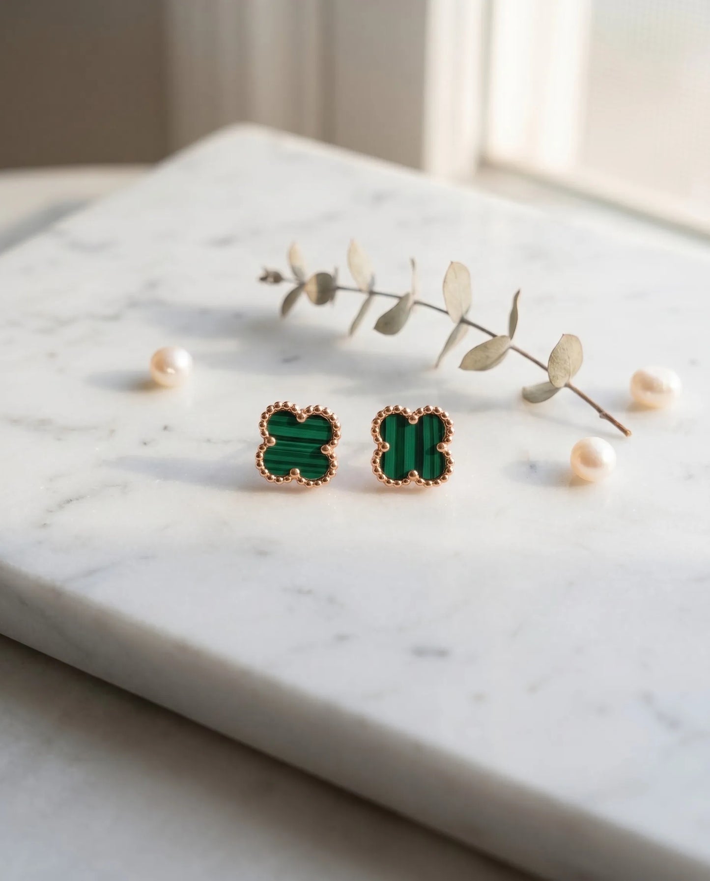 925 Silver Clover Gemstone Studs | Rose Gold | 5 Colors