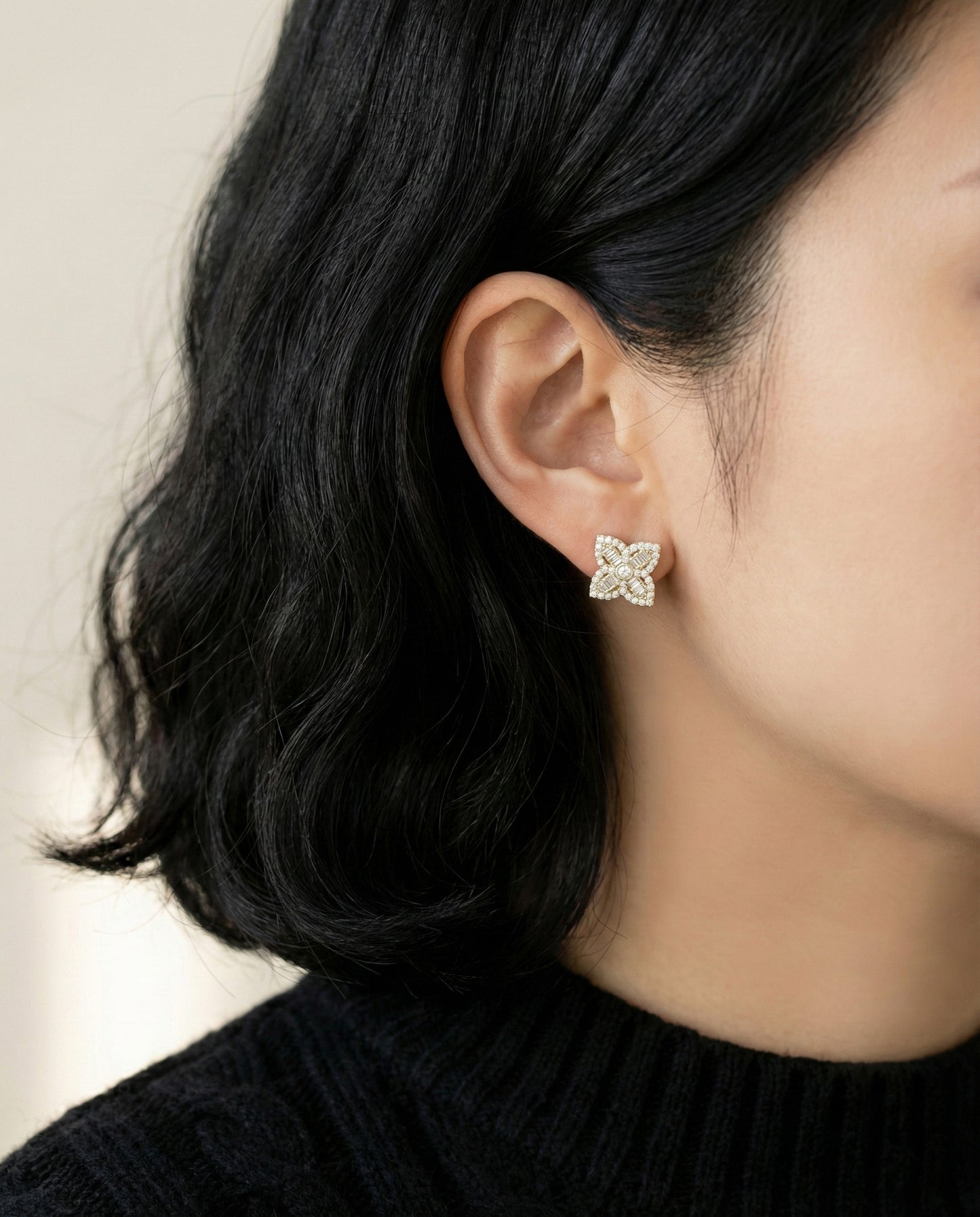 Luxe Floral Baguette Cut CZ Stud Earrings - 925 Silver Post 3 Colors