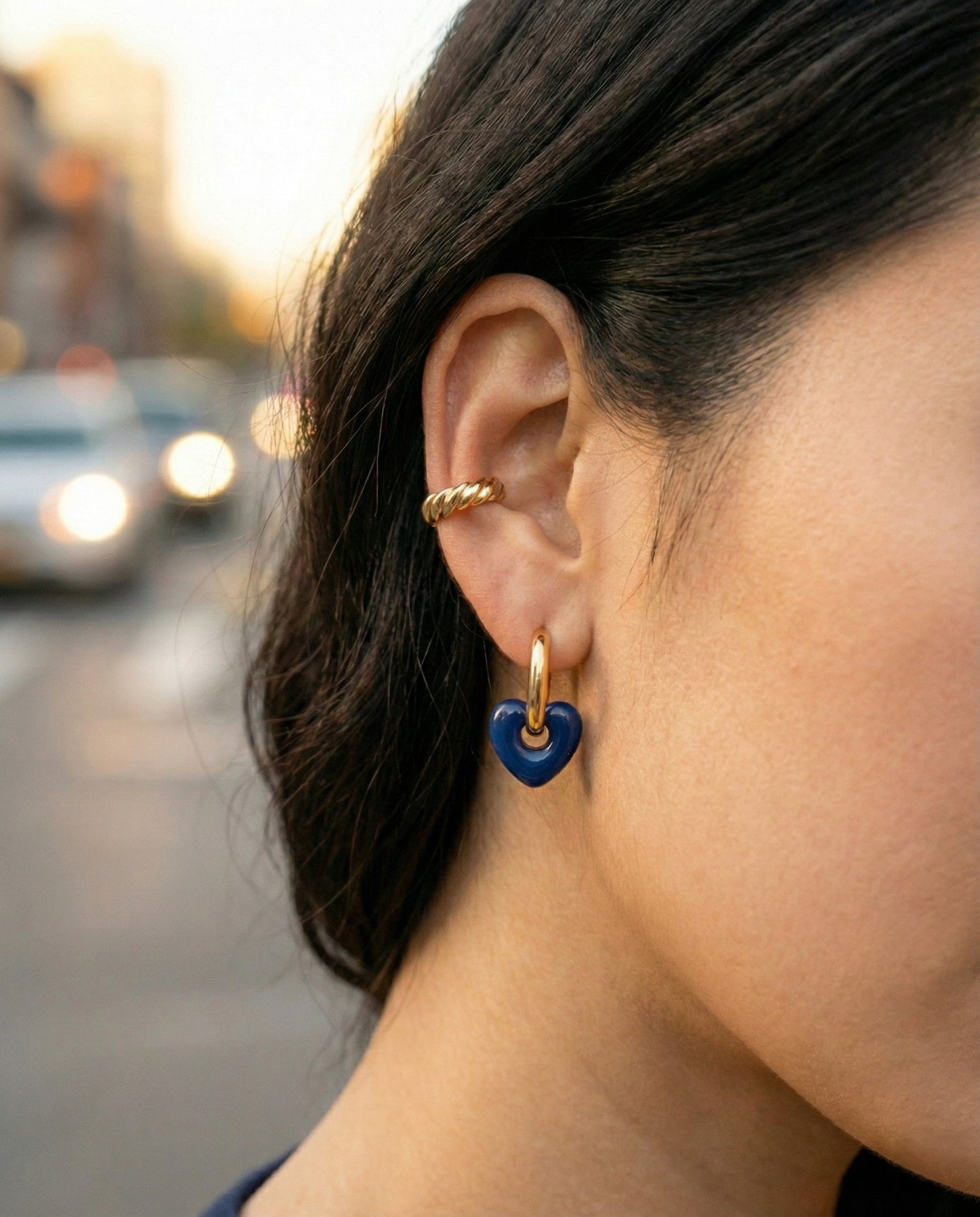 Chunky Puffy Heart Charm Huggie Hoop Earrings - 4 Colors