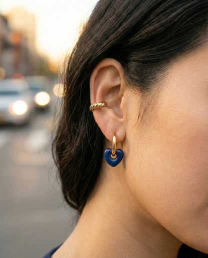 Chunky Puffy Heart Charm Huggie Hoop Earrings - 4 Colors