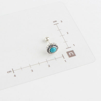 Vintage 925 Silver Post Barbell Stud Earrings - Turquoise & Onyx