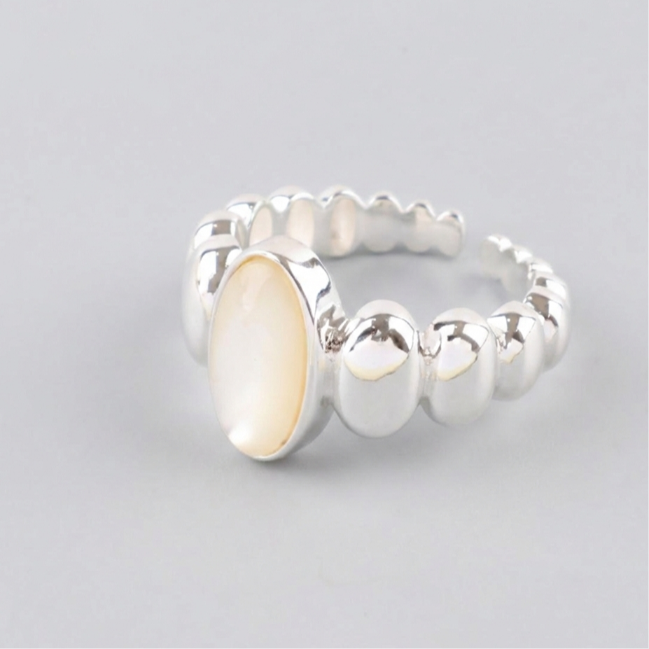 925 Sterling Silver Aquamarine Ring - Adjustable Natural Gemstone Open Ring