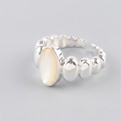 925 Sterling Silver Aquamarine Ring - Adjustable Natural Gemstone Open Ring