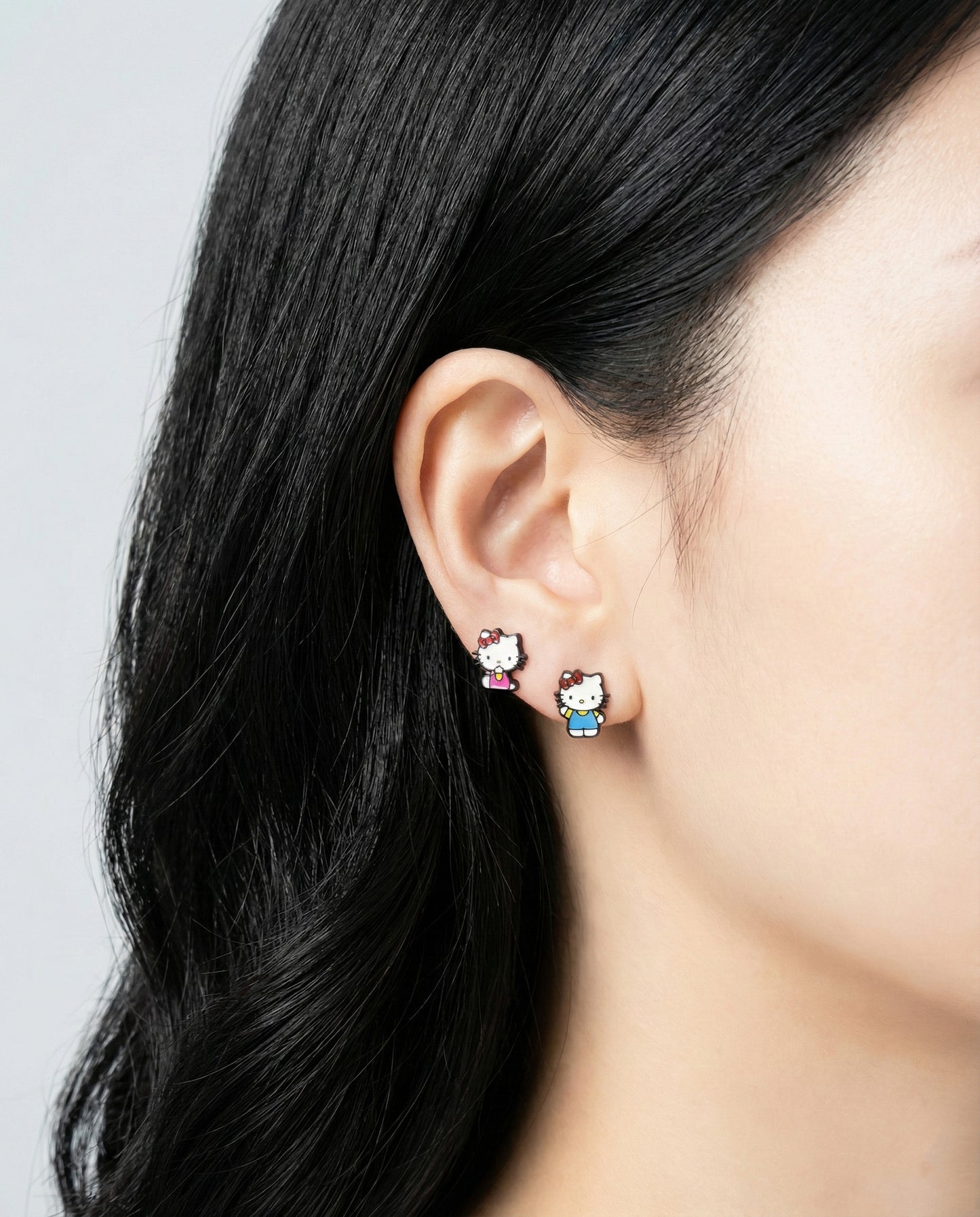 Hello Kitty Asymmetrical Stud Earrings - 925 Silver Post