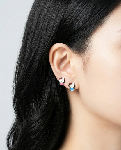 Hello Kitty Asymmetrical Stud Earrings - 925 Silver Post