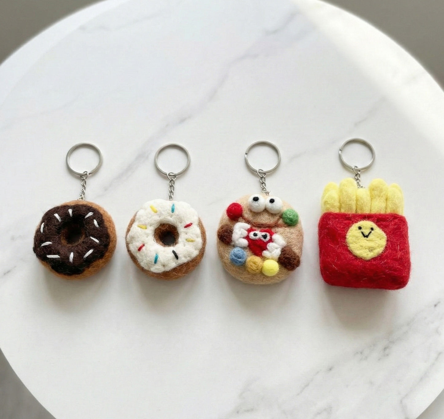 Nepal Handmade Wool Felt Foodie Keychain - Donut Cookie Fries Bag Charm