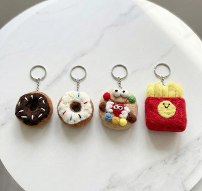 Nepal Handmade Wool Felt Foodie Keychain - Donut Cookie Fries Bag Charm