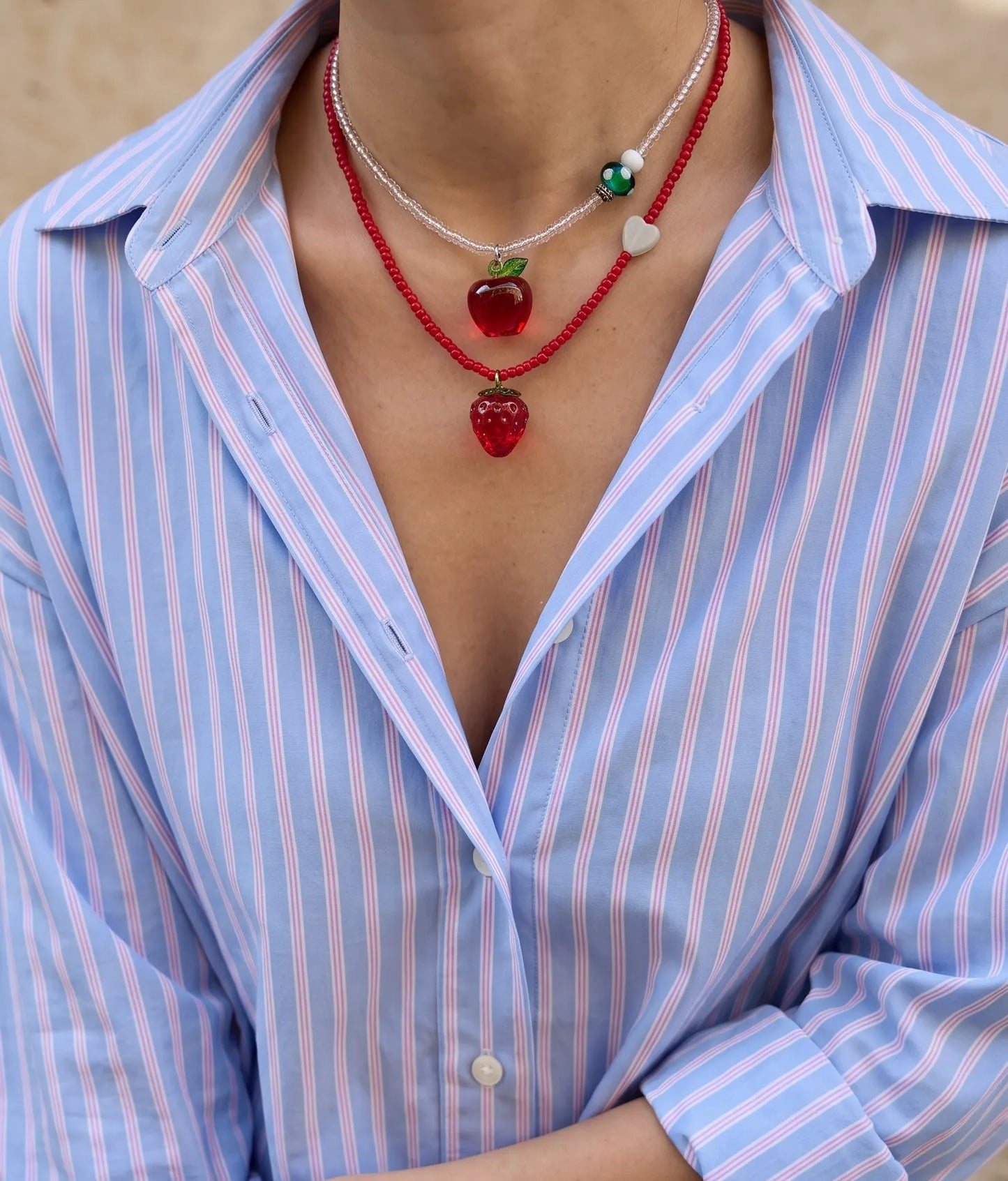 Fruit Charm Bead Necklace | Apple or Strawberry – K-Style