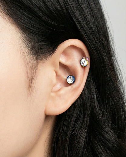 Doraemon & Dorami Surgical Steel Piercing Studs - Hypoallergenic Anime Earrings Made in Korea