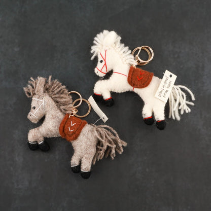Handmade Wool Felt Horse Bag Charm Keychain - Nepal Artisan Pony (2 Colors)