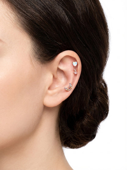 Iridescent Heart Bear Dangle Barbell – Kawaii Cartilage Piercing | Single