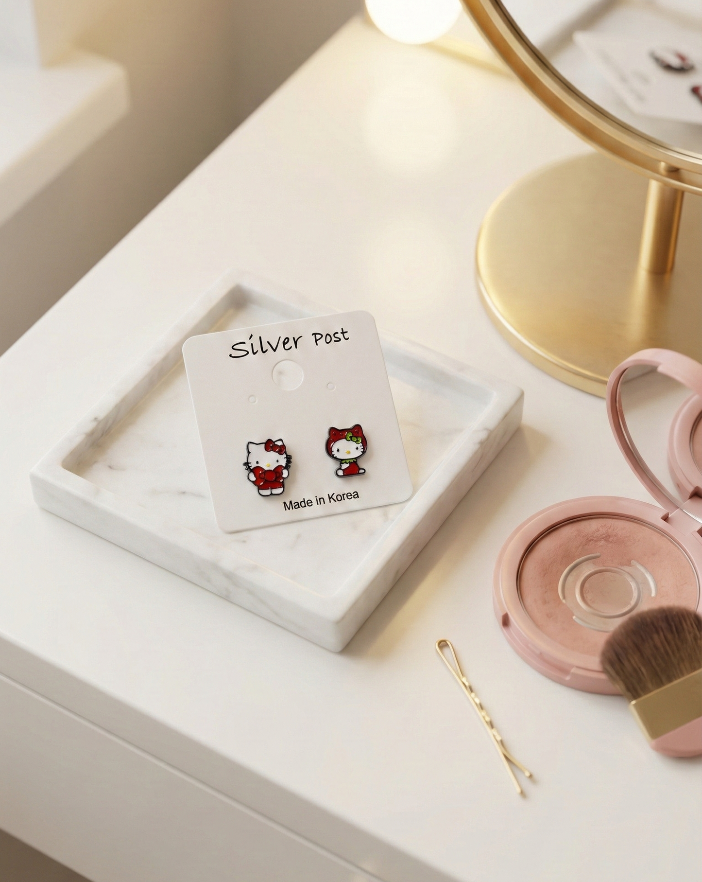 Kawaii Strawberry Hello Kitty Stud Earrings - 925 Silver Post