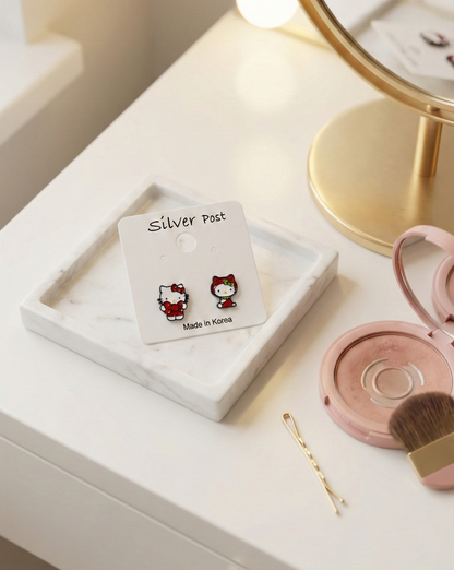 Kawaii Strawberry Hello Kitty Stud Earrings - 925 Silver Post
