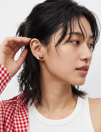 Miffy & Boris Brass Enamel Stud Earrings, 4-Piece Set