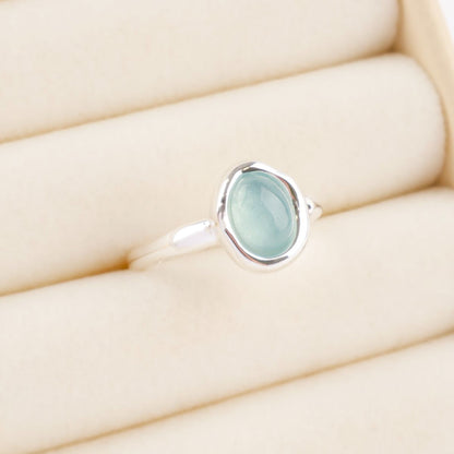 925 Sterling Silver Aquamarine Ring - Adjustable Natural Gemstone Open Ring