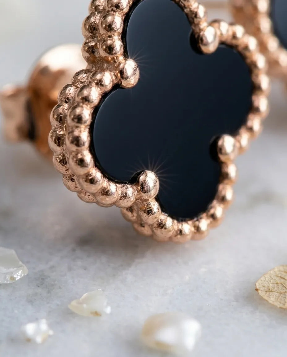 925 Silver Clover Gemstone Studs | Rose Gold | 5 Colors