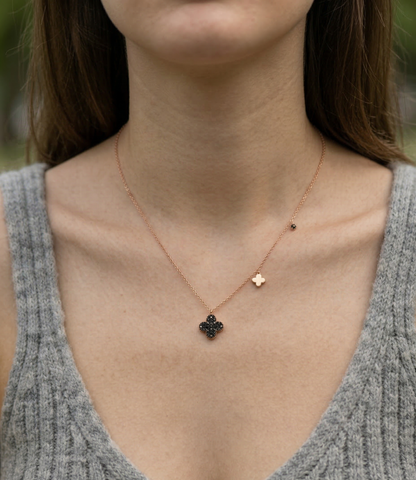 925 Sterling Silver Cognac Brown Clover Charm Necklace – Rose Gold Plated