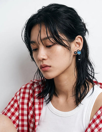 Soot Sprite Mismatched Drop Earrings | Ghibli Kitsch | Silver Post