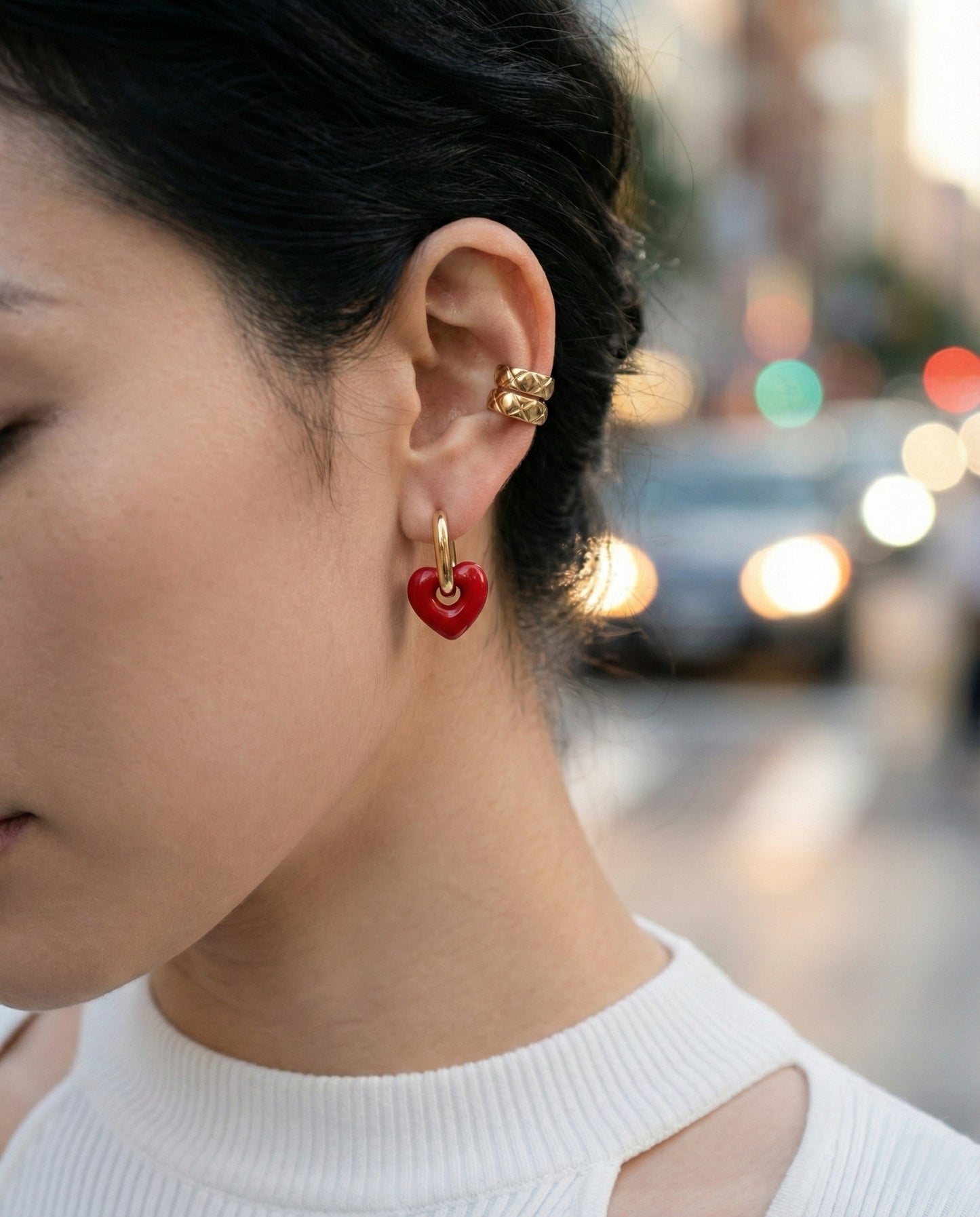 Chunky Puffy Heart Charm Huggie Hoop Earrings - 4 Colors