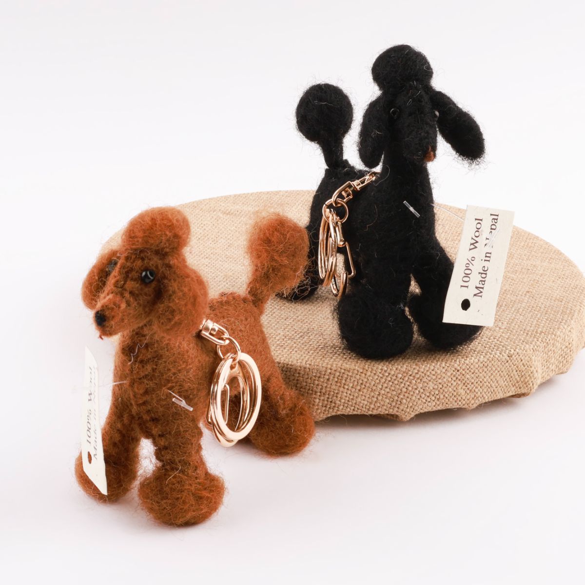 Handmade Needle Felted Wool Poodle Keychain - Cute Dog Bag Charm from Nepal (4 Colors)