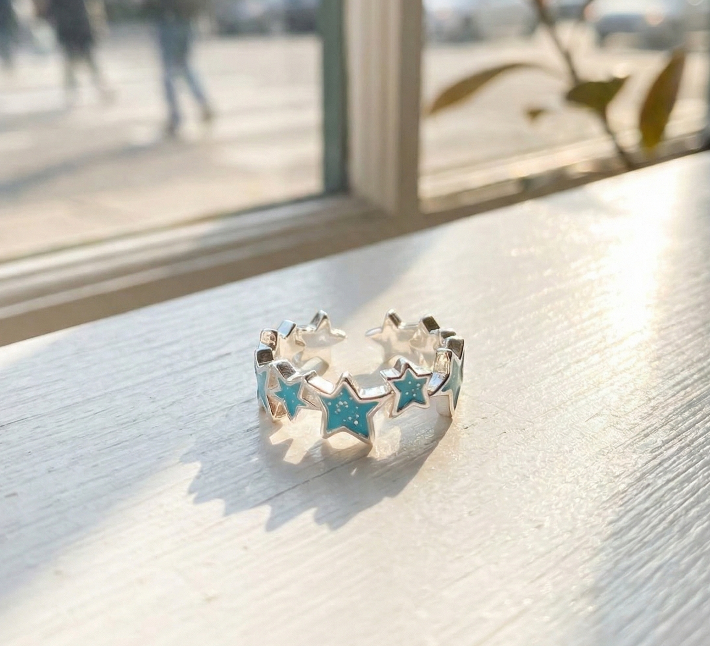 925 Sterling Silver Glitter Star Open Ring - Adjustable 5 Colors