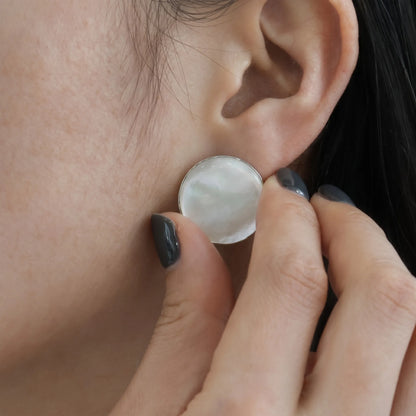 Mother of Pearl Circle Studs — 925 Silver