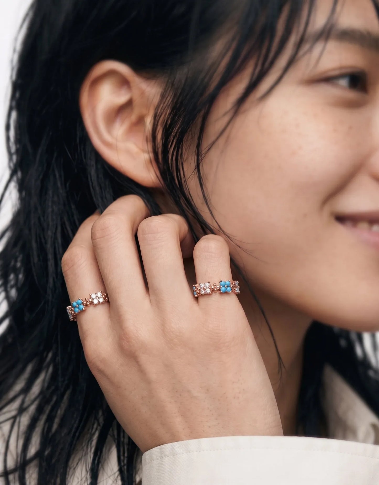 Turquoise Floral Eternity Ring | K-Style Stack