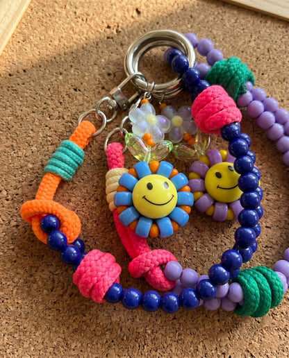 Handmade Smile Flower Beaded Strap Bag Charm Keychain – 4 Colors