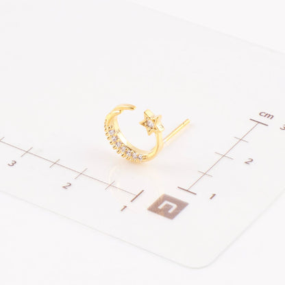 Celestial Crescent Moon & Star Pavé Stud Earrings | Silver, Gold & Rose Gold