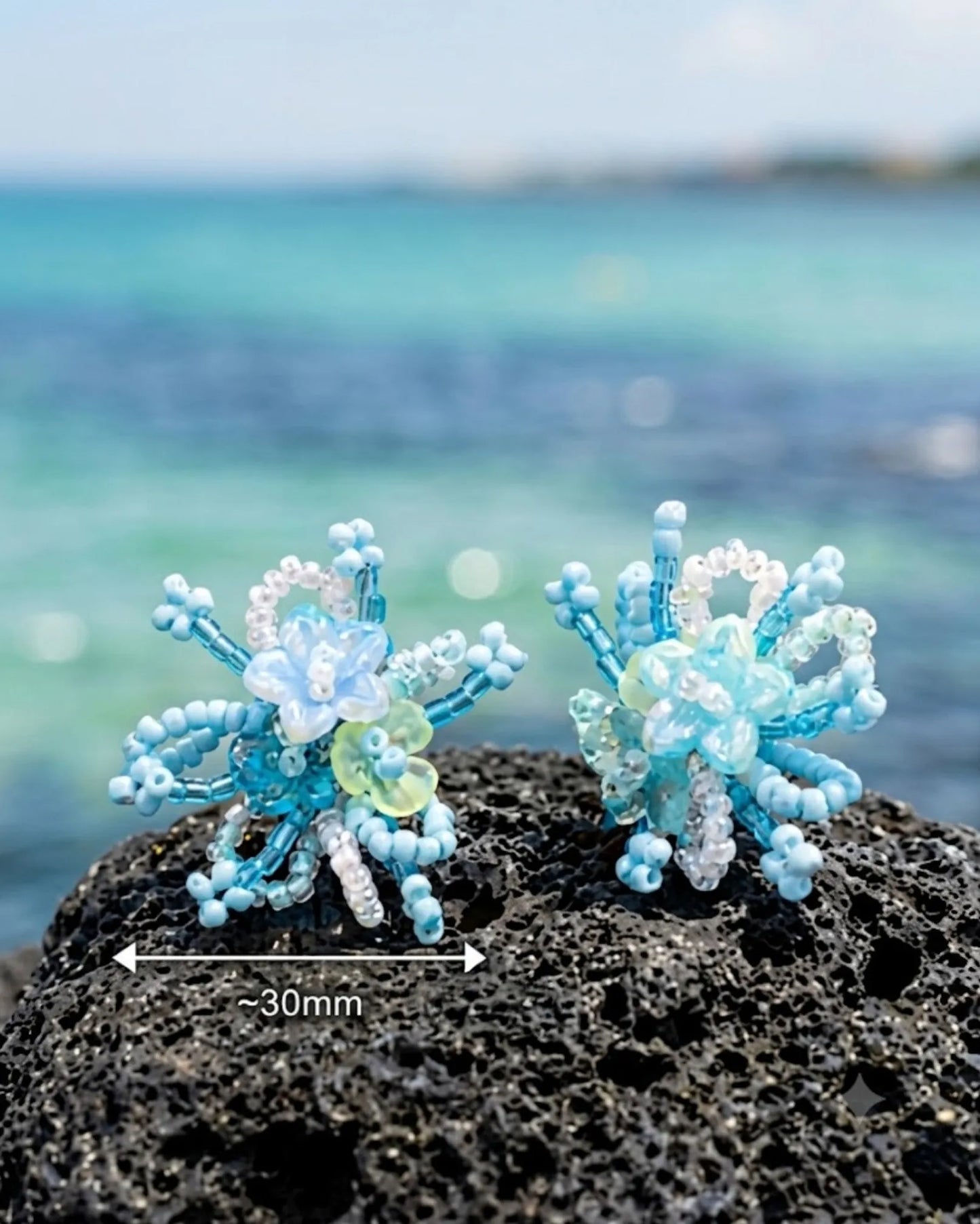 Sky Bloom Crystal Jelly Flower Bead Earrings | K-Style Handmade