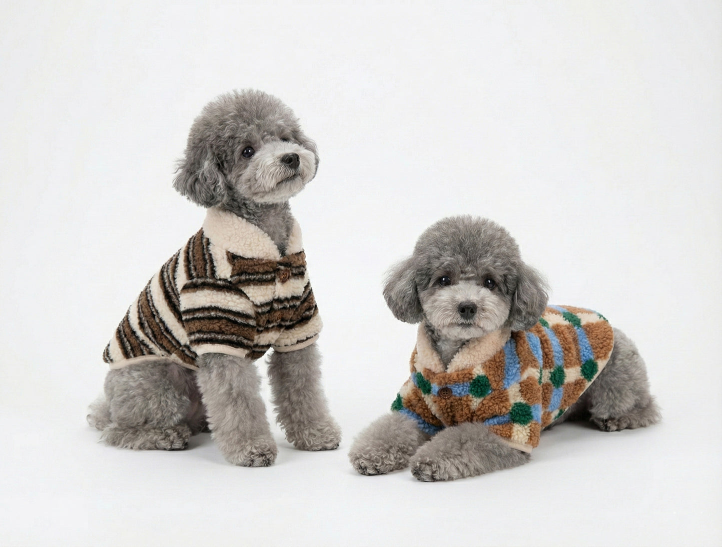 Cozy Sherpa Fleece Dog Cardigan - Button-Up Winter Coat Check & Stripe