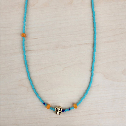 Lucky Four-Leaf Clover Seed Bead Choker Necklace - 5 Colors